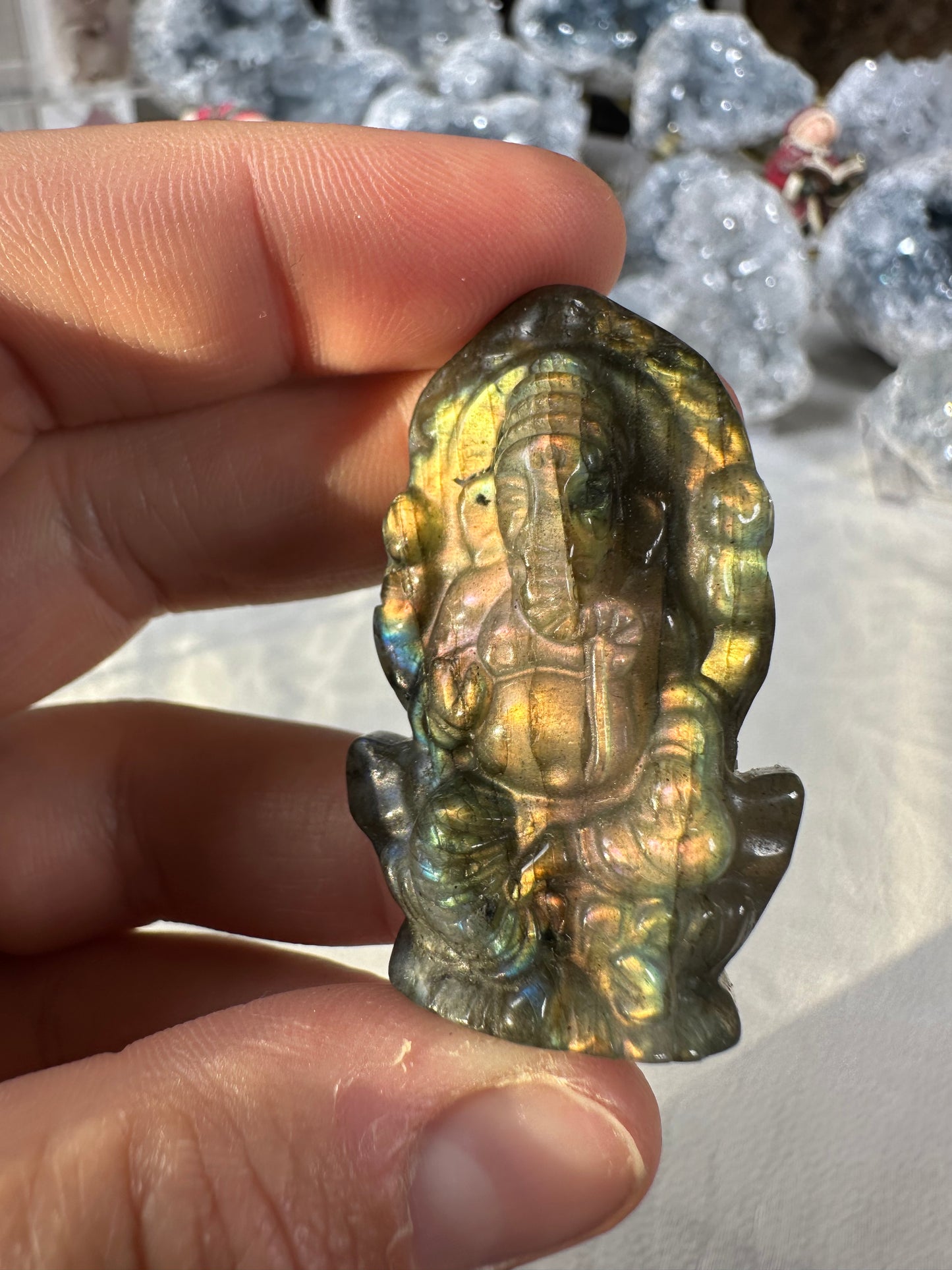 Ganesh labradorite carving